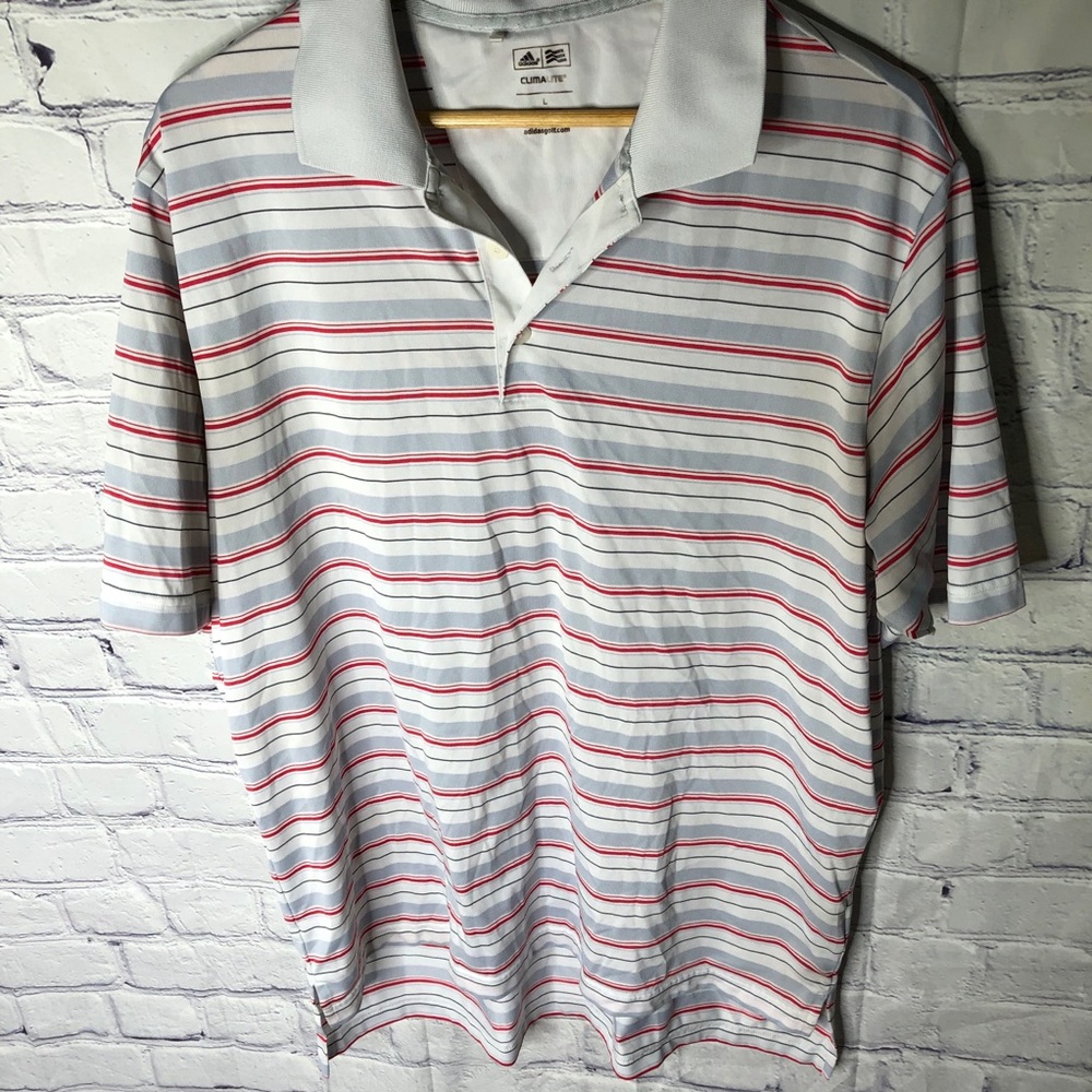 Adidas Polo Shirt Large ClimaLite Golf Striped